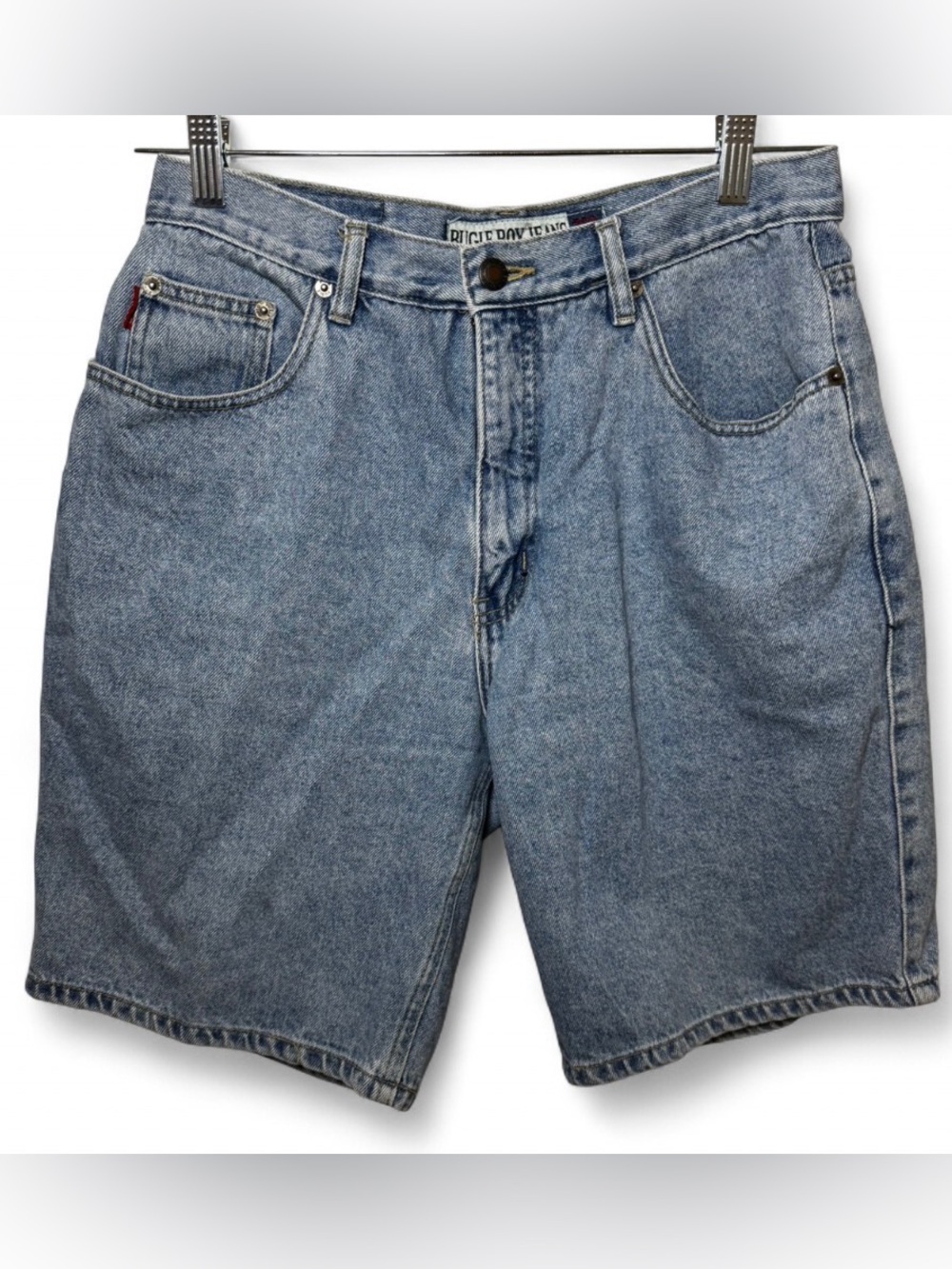 Vintage Bugle Boy Jeans 750 Light Wash Denim High Waisted Shorts 32W Womens
